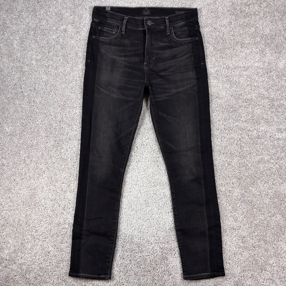 Citizens of Humanity Rocket Crop High Rise Skinny Jeans Black Stripe 26 1667-805